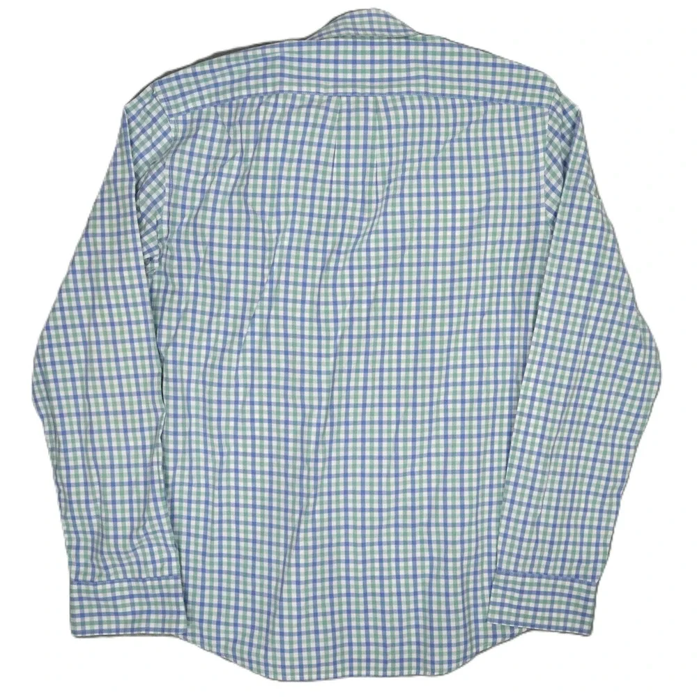 J.Crew Secret Wash Organic Cotton Blue Green Gingham Shirt M Slim Fit‎